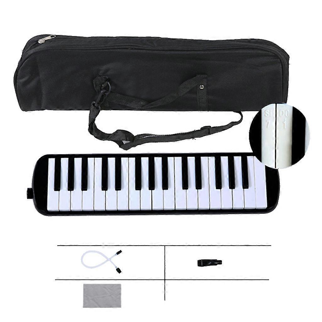 32 for Key Melodica Instrument Keyboard Soprano Piano style with Mouthpiece Tube Sets and Carrying Bag for Kids Beginner Black