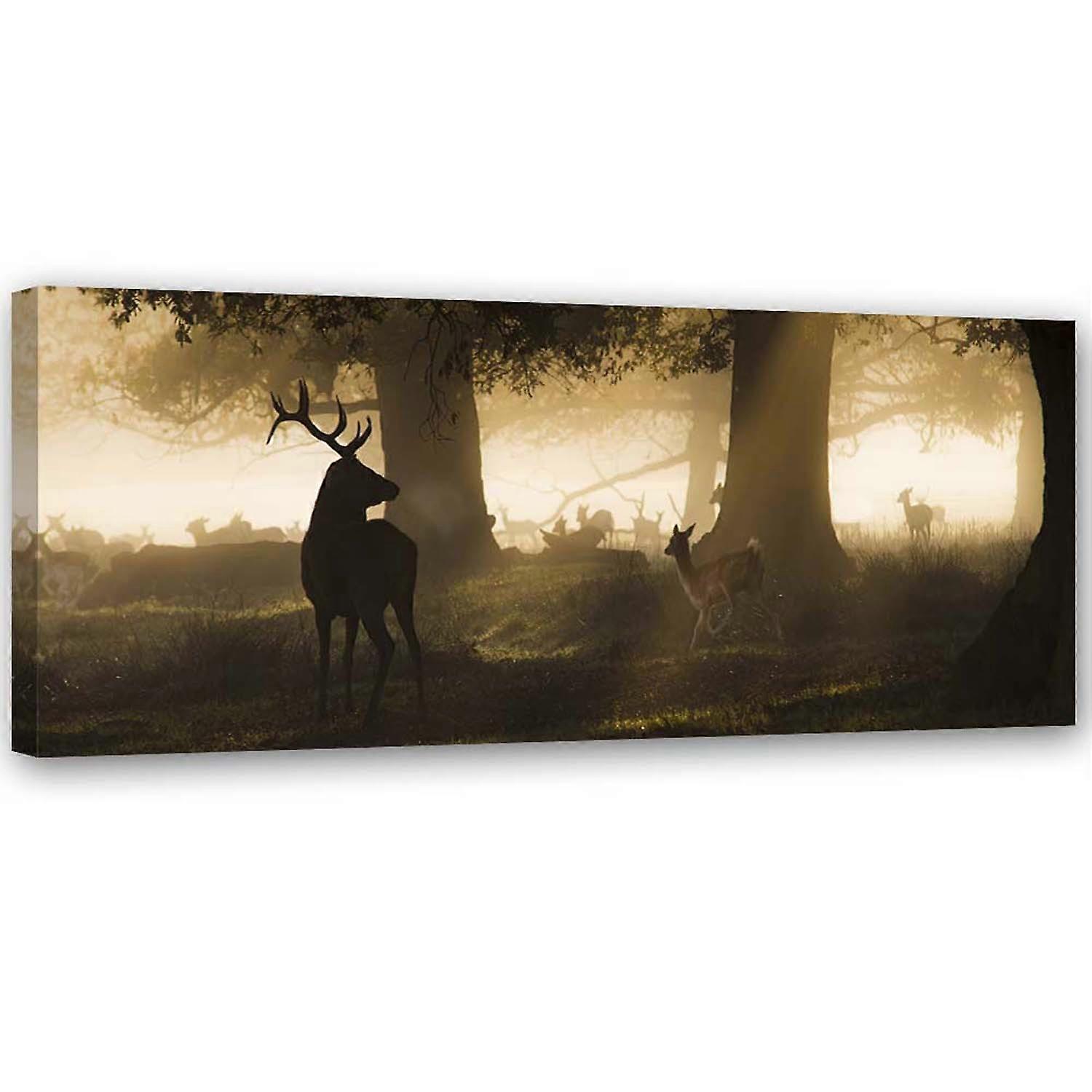 Impression sur toile, Cerf dans la brume - 120x40