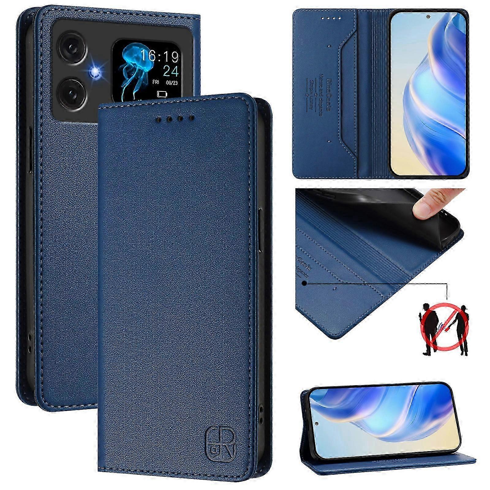 Magnetic Suction RFID Leather Phone Case with Dual-Folded Design