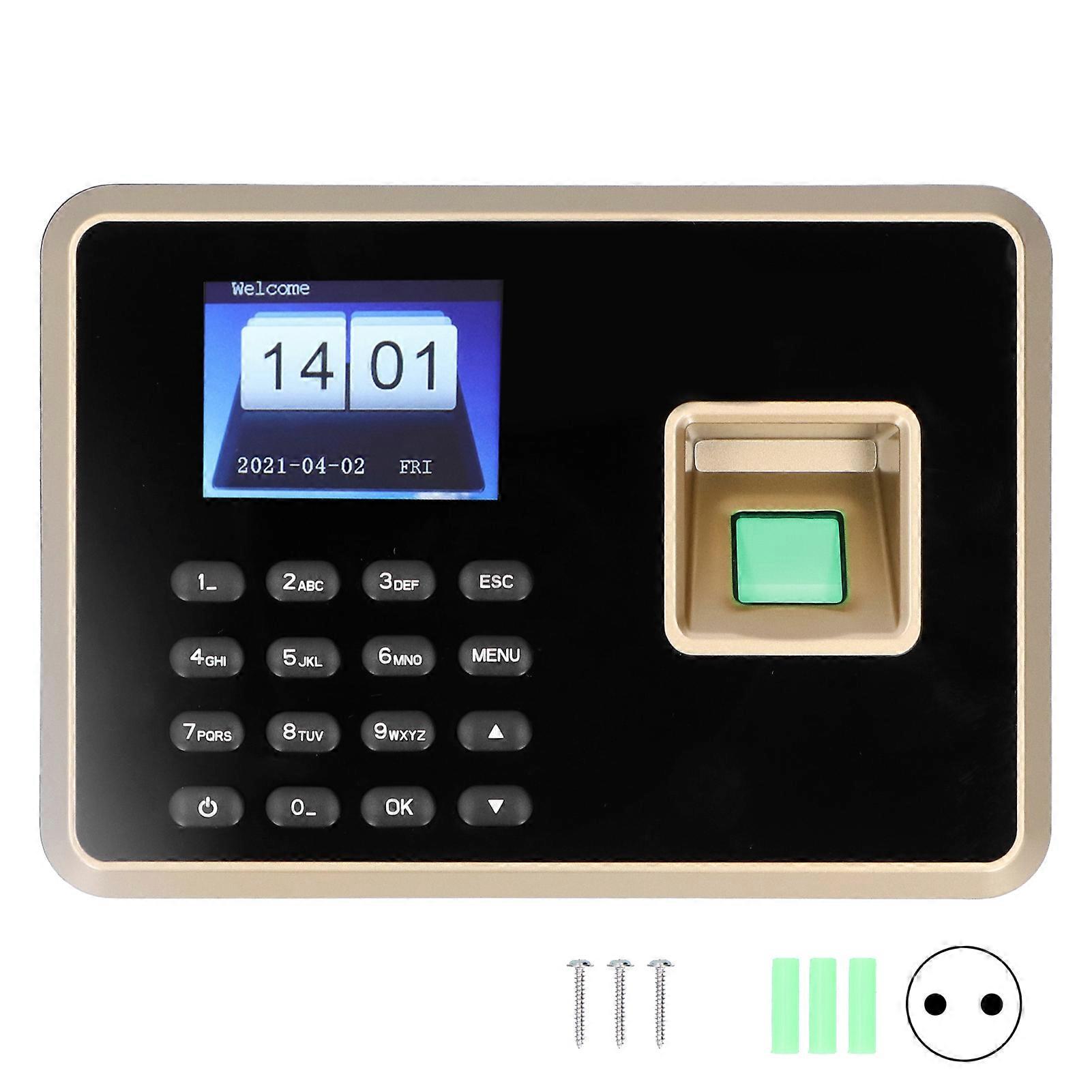 2.4 Inch Fingerprint Time Attendance Machine Biometric TFT Color Screen Free Software U Disk Download Time Clock 100-240V Black & Gold EU Plug