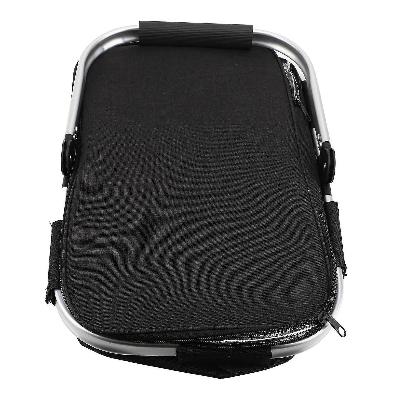 Folding Picnic Basket Handheld Portable Picnic Bag Large Capacity Aluminum Foil Insulated Picnic Basket for Outdoor Camping Black 45x26x25cm