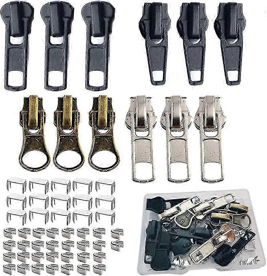 Zipper Repair Kit #5 Sliders With Pull 12 Pcs, Zipper Stops, Replacement Zipper Head Bottom Stop And Top Stop, Fix Zipper On For Repairing Coats,jacke