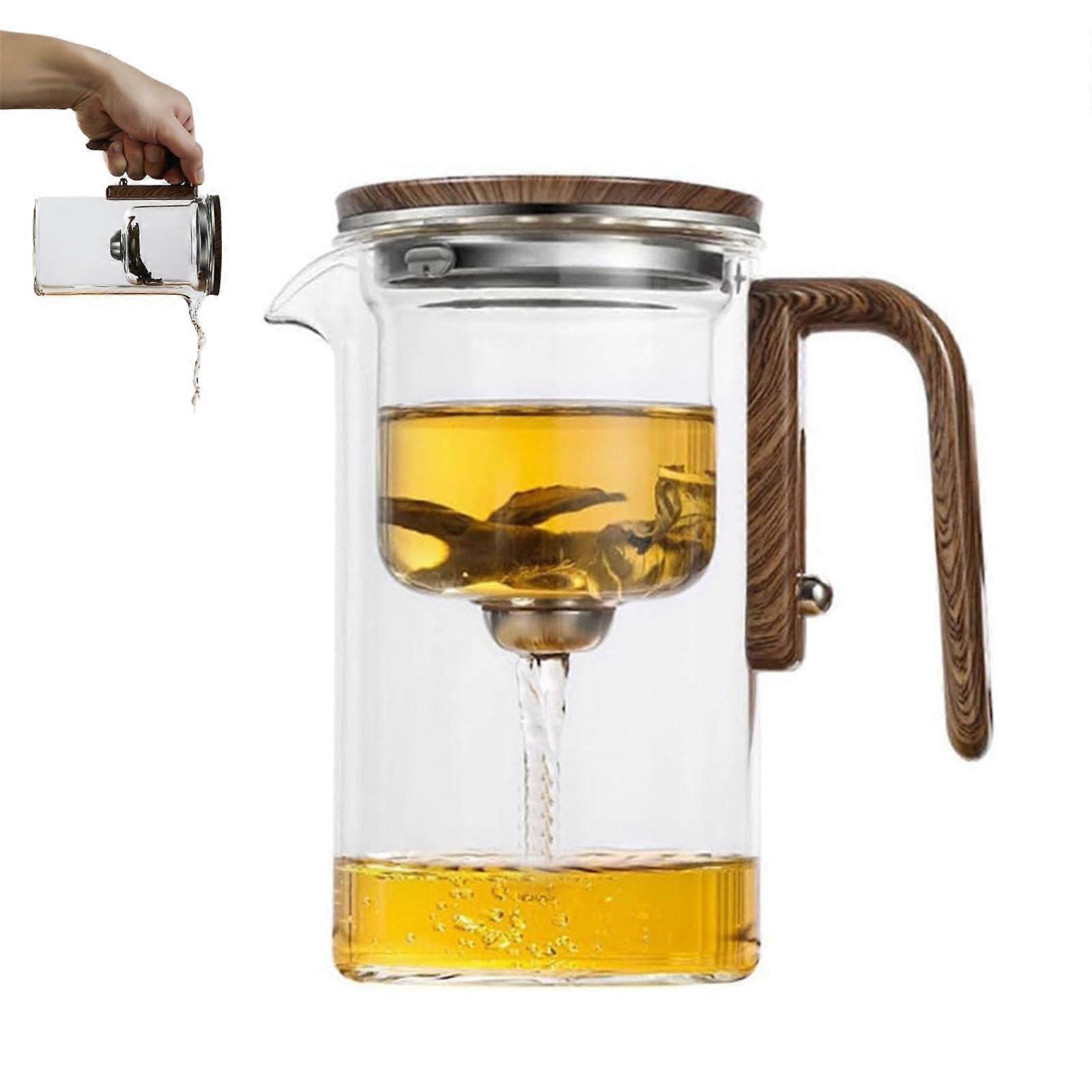 Water Separation Glass Teapot with Wooden Handle, Witchcraft Teapot, Press Control Magical Teapot
