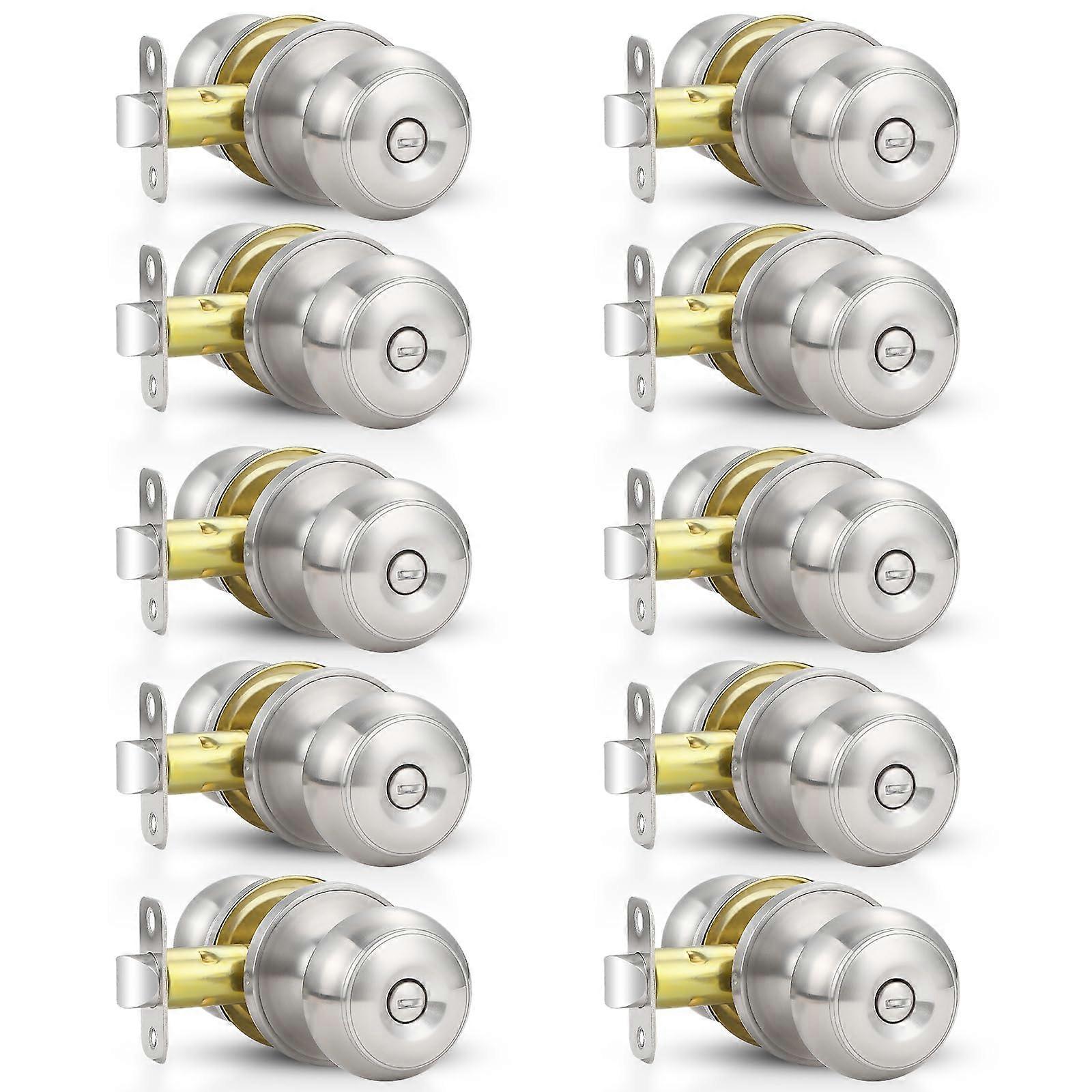 Brushed Nickel Privacy Door Knobs 10 Pack for Bedroom and Bathroom, Durable Metal Construction, Easy Installation