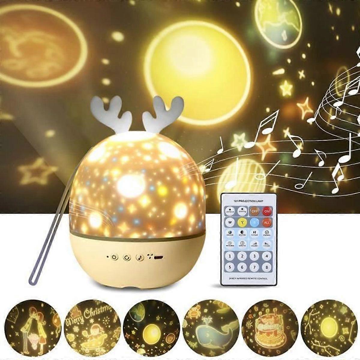 Musical Night Light 6 Mode LED Projector Lamp 8 Songs Rotating for Kids with Remote Control Night Starry Arch Projector