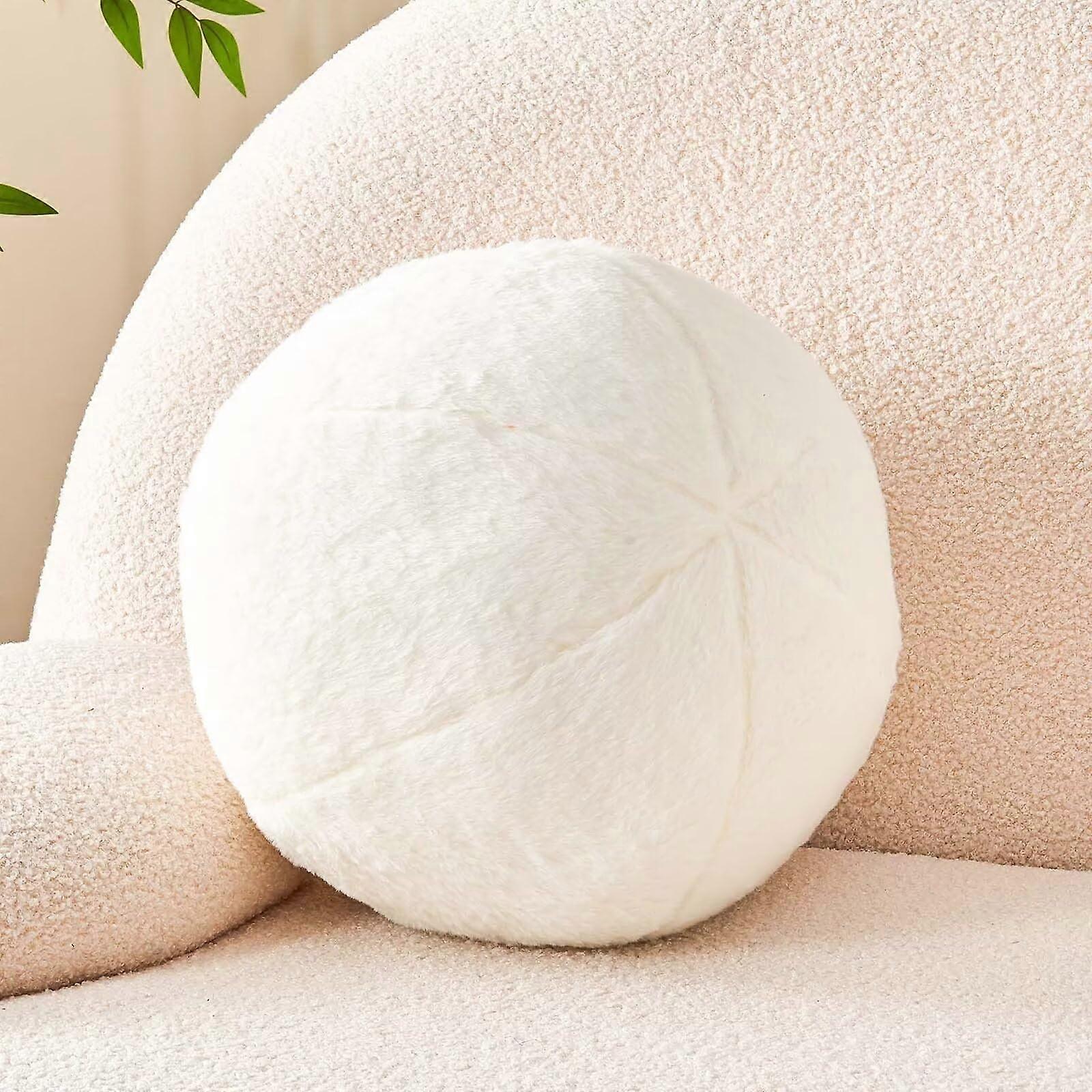 Ball Pillow - Cute Mini Round Throw Pillow in Faux Rabbit Fur for Sofa, Seat, Bedroom - Plush Decorative Cushion