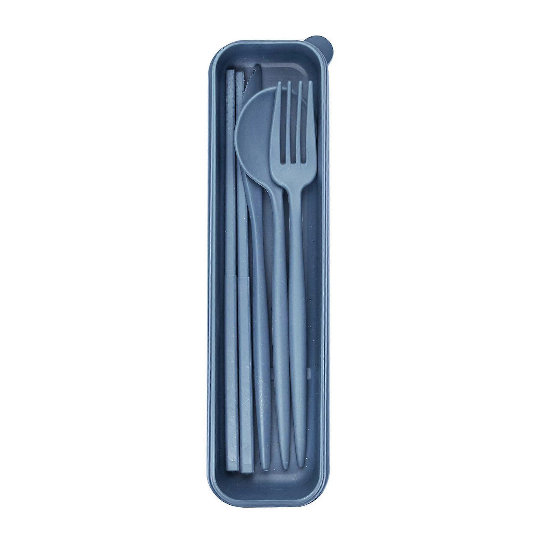 4Pcs Wheat Straw Dinnerware Set Portable Tableware Knife Fork Spoon Eco-Friendly Travel Cutlery Set Utensil Box Chopsticks Set