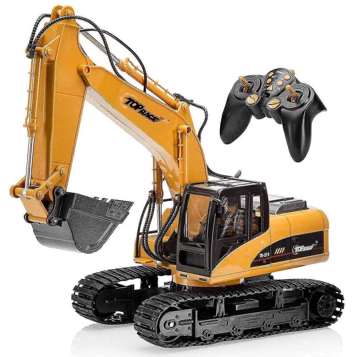 15 Channel Full Functional Professional RC Excavator, Battery Powered Remote Control Construction Tr