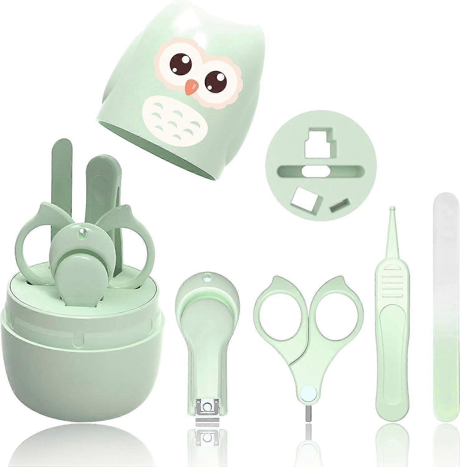 Manicure (green) 4-in-1 Kit with Case, Nail Clipper, Scissors, File and Tweezers - Baby and Toddler Nail Care Kit - Newborn Special Protection for Bab