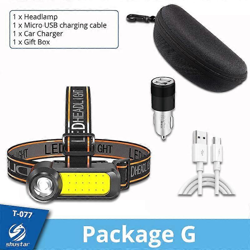 Portable Rechargeable Led + Cob Headlamp, Dual Light Source, Powerful Lantern, Ideal For Fishing