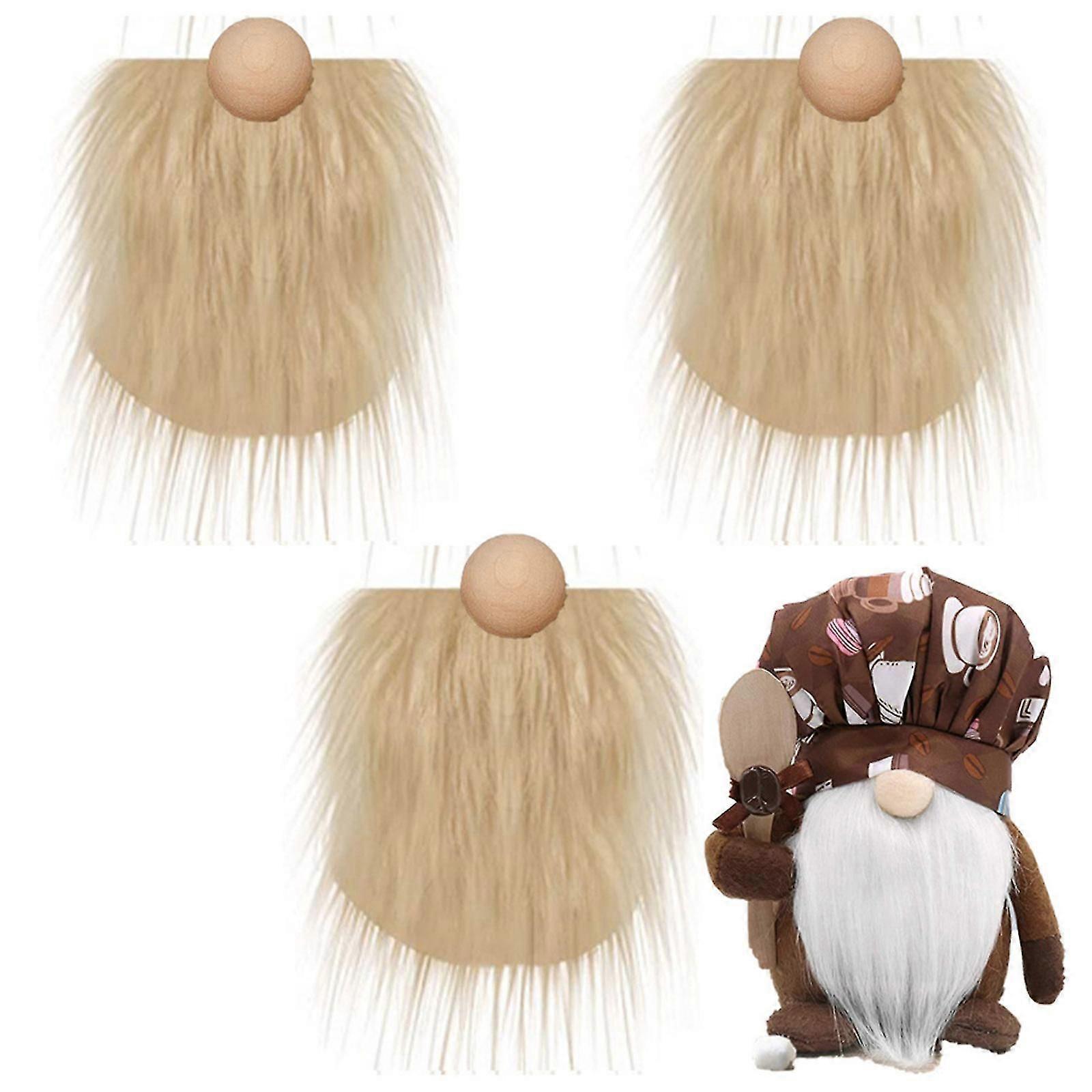 Gnome Beads And Fake Beards 6pcs/set Faux Fur Dwarf Beard Wood Bead For Christmas Plush Gnome Doll Handmade Diy High-Quality