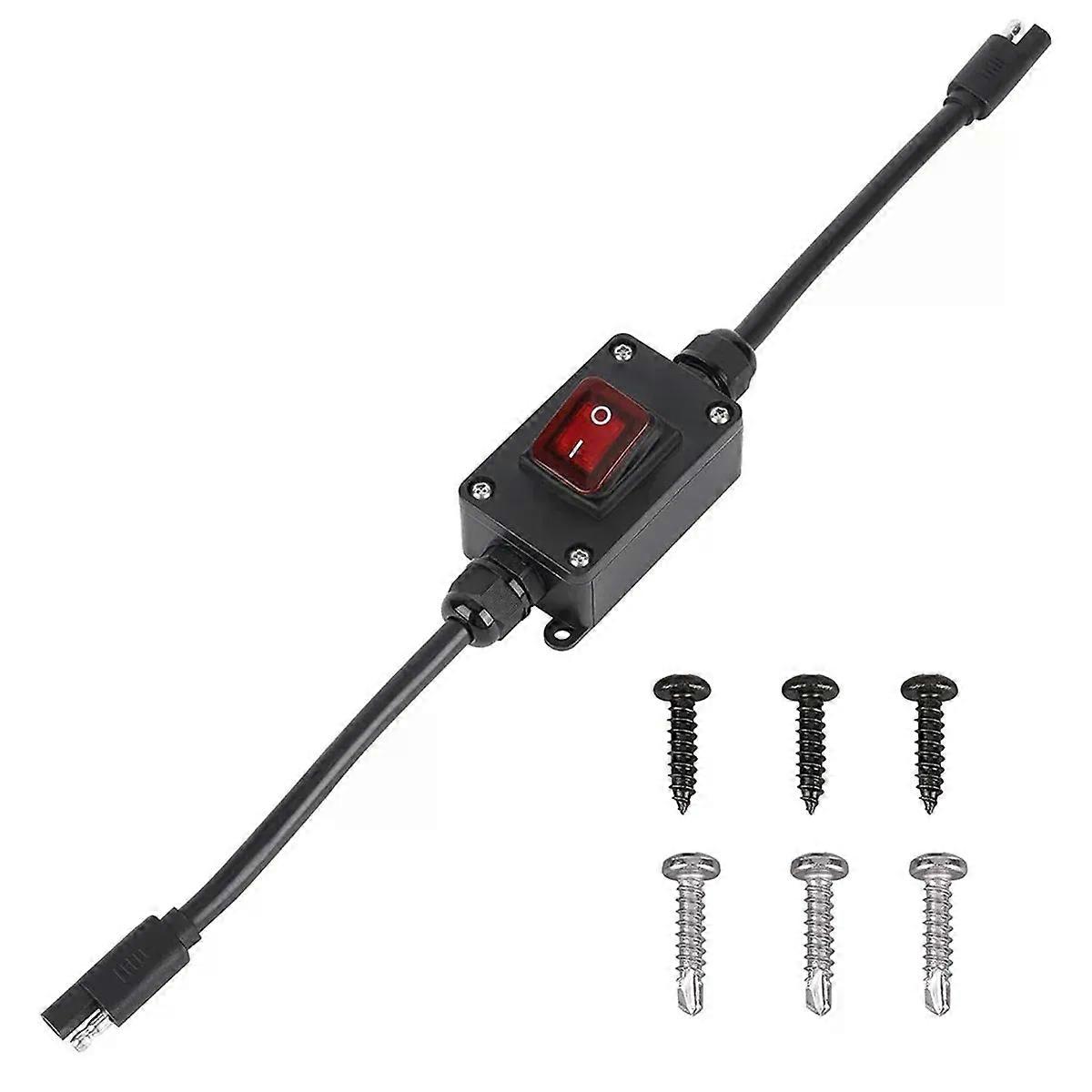 12V Power Switch IP65 Waterproof SAE Connector with LED Indicator 14 AWG Cable for Solar Panel Lawn Mower ATV RV