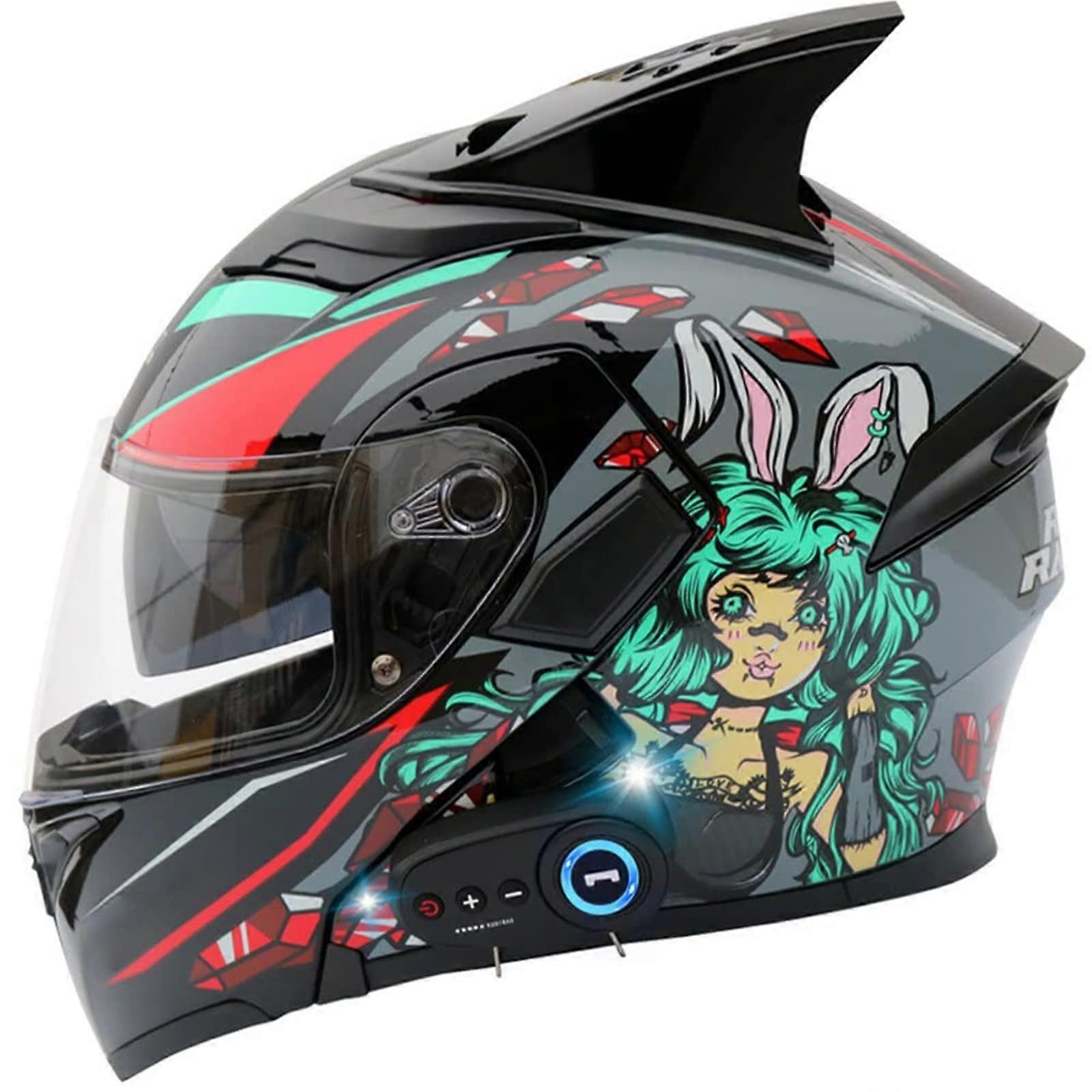 Bluetooth Motorcycle Helmet for Adults with Tail, Dual Anti-Fog Visors, Full Face, Flip-Up, DOT/ECE Approved, Unisex Design