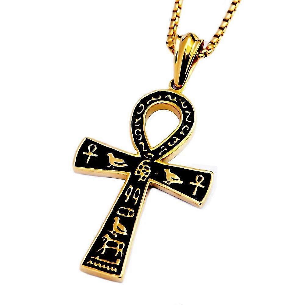 Mode Egyptien Ancien Ankh Croix Collier Pour Hommes Acier Inoxydable Or Couleur / Argent Couleur Biker Pendentif Amulette Bijoux