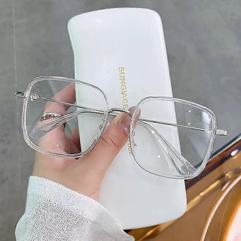 Oversized HD Reading Glasses Square Anti Blue Light Computer Eyeglasses for Fatigue Relief with Flat Light Mirror
