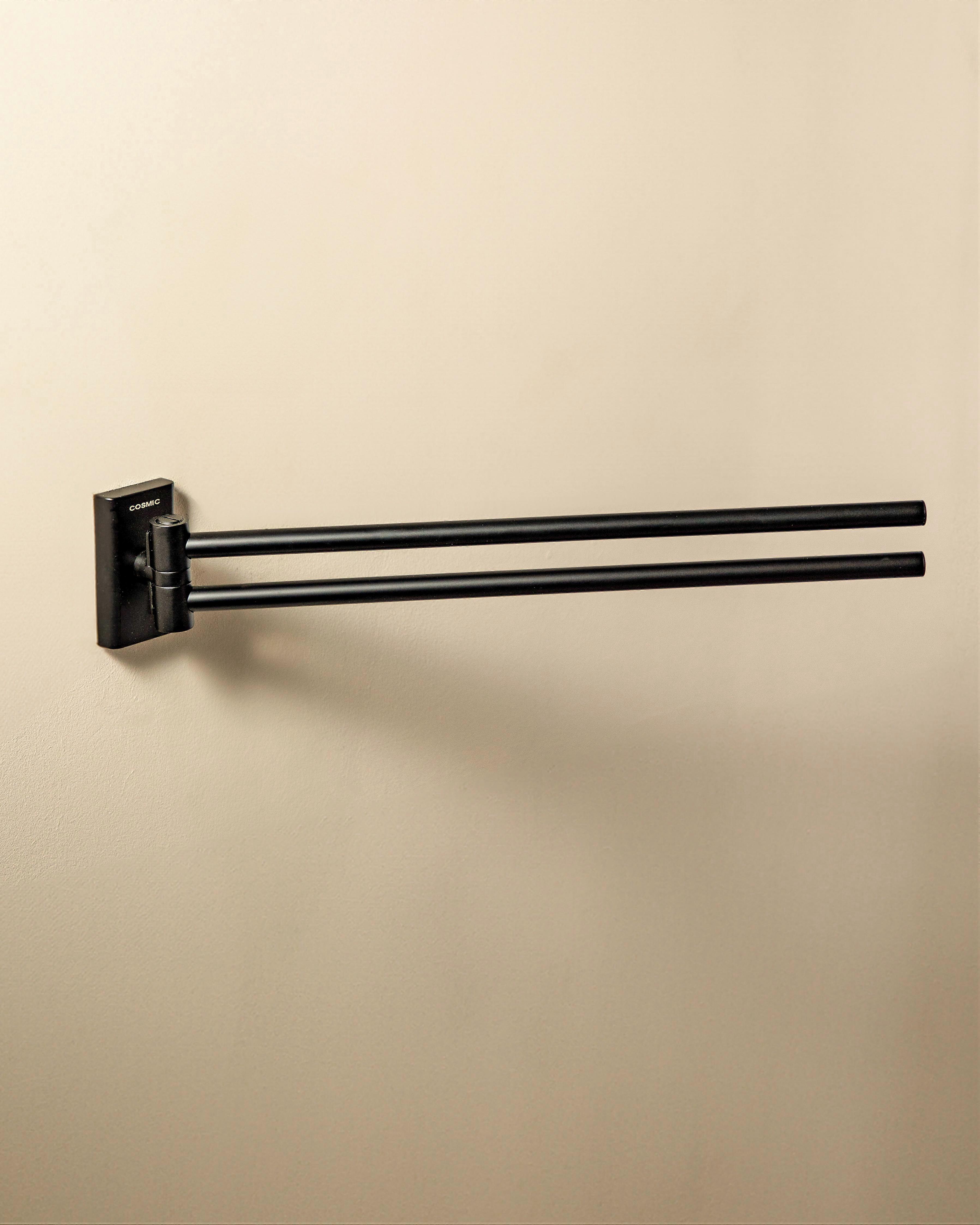 COSMIC Double Towel Rail, Swivel, Easy to Install, Matt Black, NEXT Collection