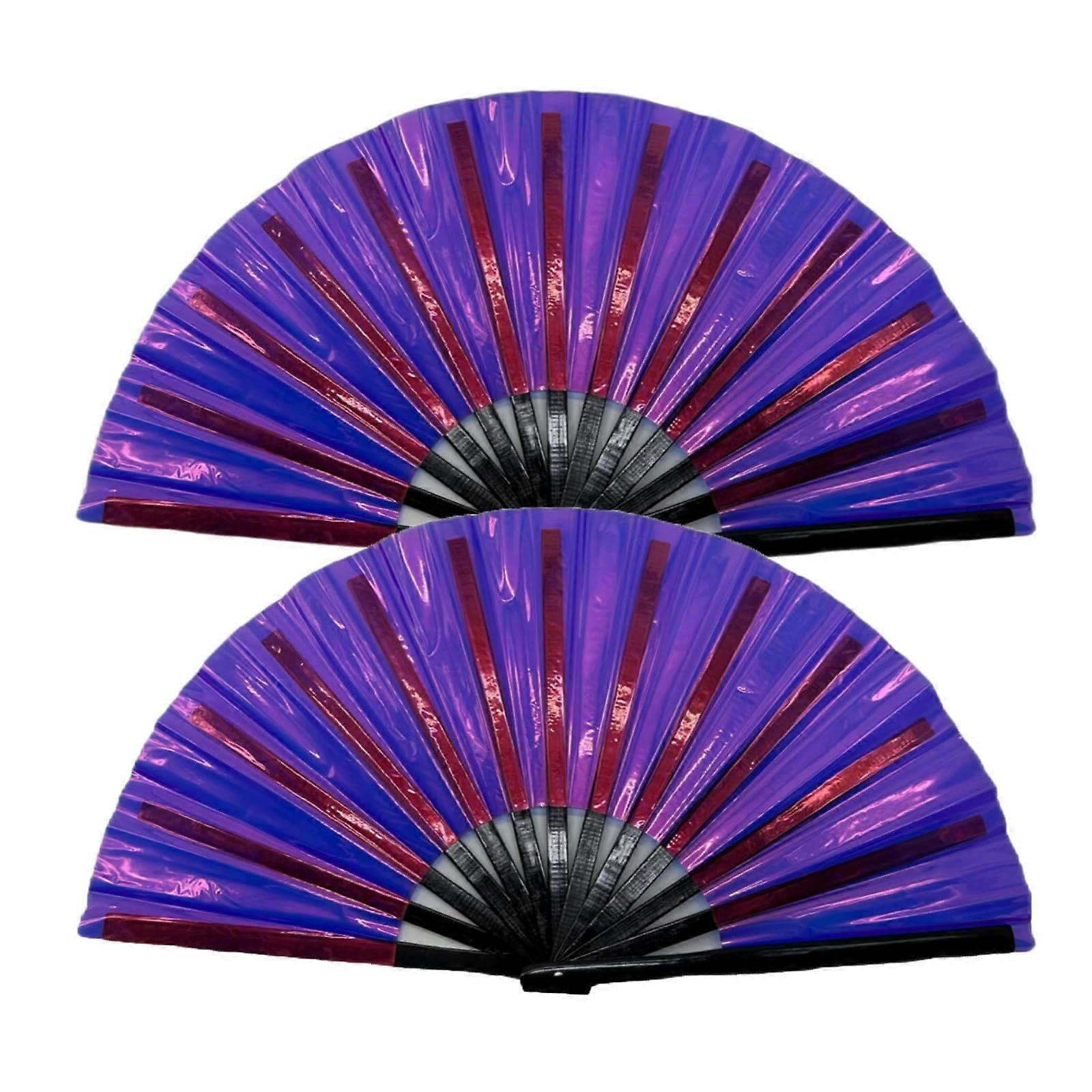 2PCS Clacking Fans for Line Dancing Boots on The Ground Fan, Large Holographic Folding Hand Fan, for Festival, Dance, Party (B)