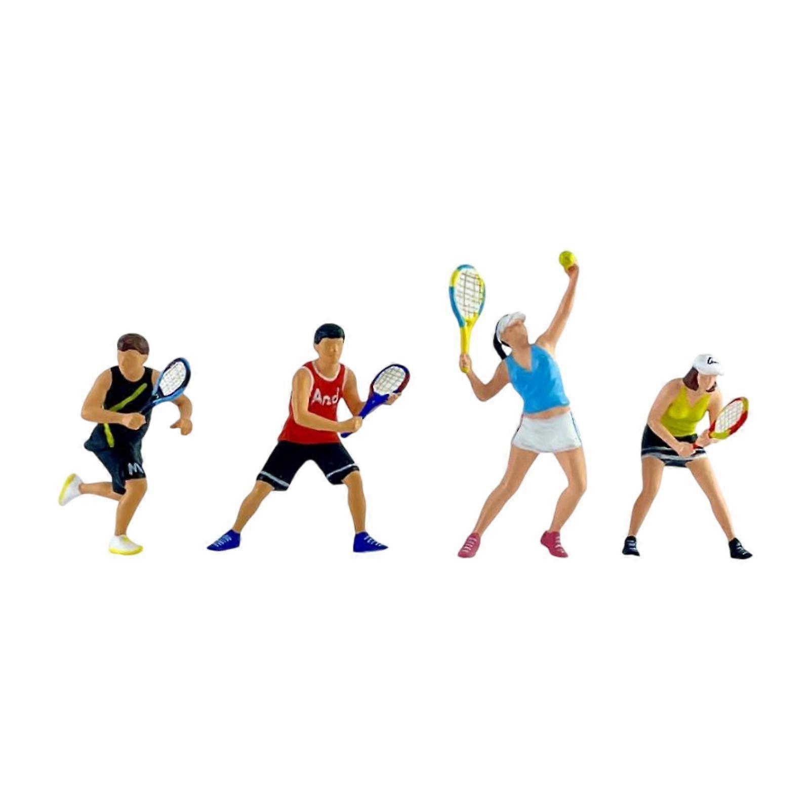 4x 1/64 Scale Miniature Figures Tennis Photography Props Decorative Dioramas