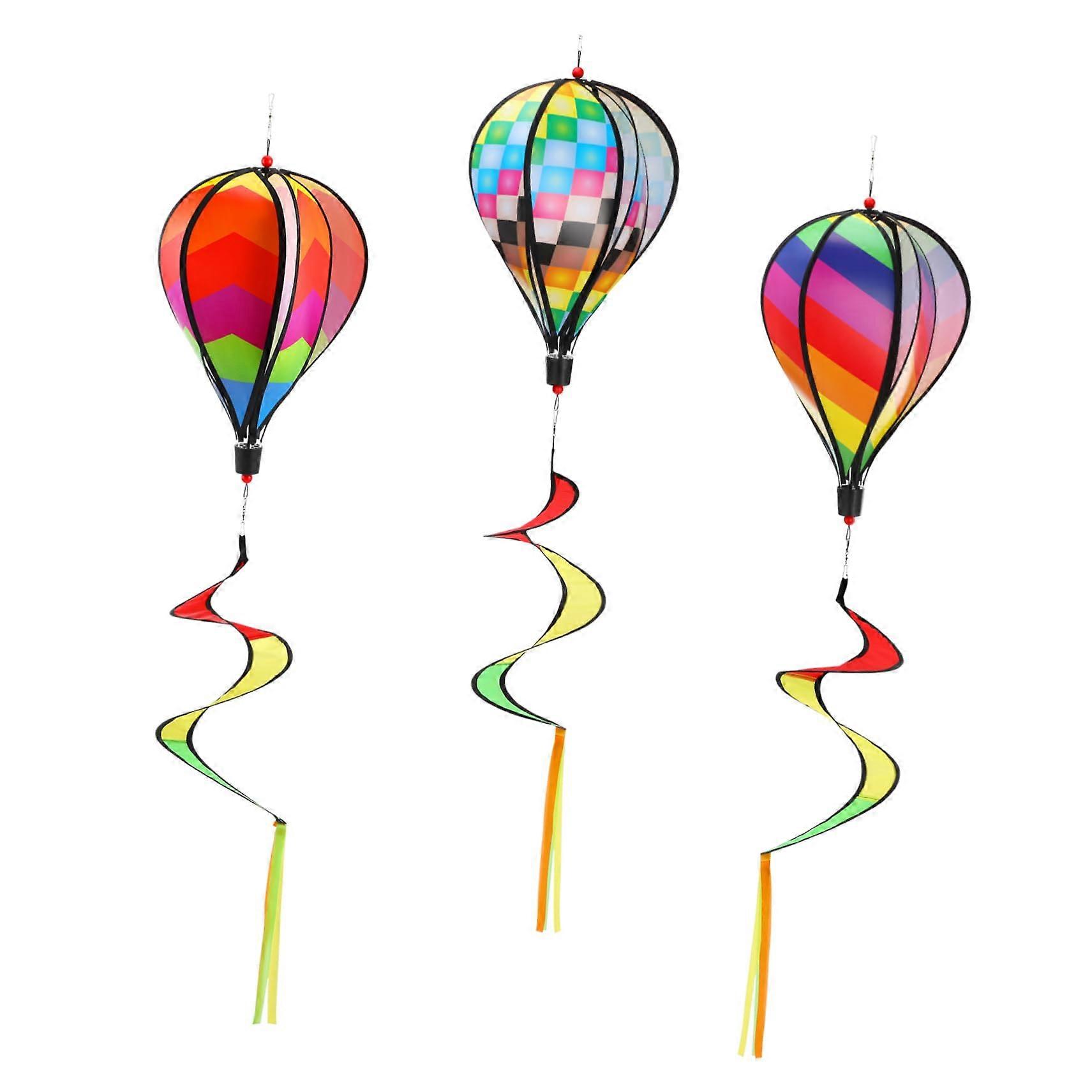 Pack of 3 Rainbow Windmill String Decorations for Outdoor Use - Colorful Hot Air Balloon Windsock Flags and Tent Decor