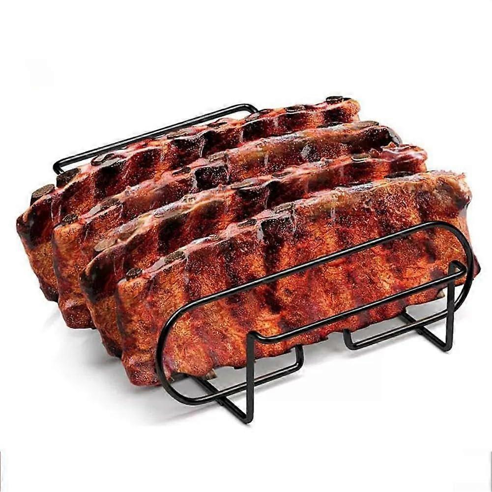 Non-Stick Rib Rack For Grilling, Oven Roasting And Camping Black