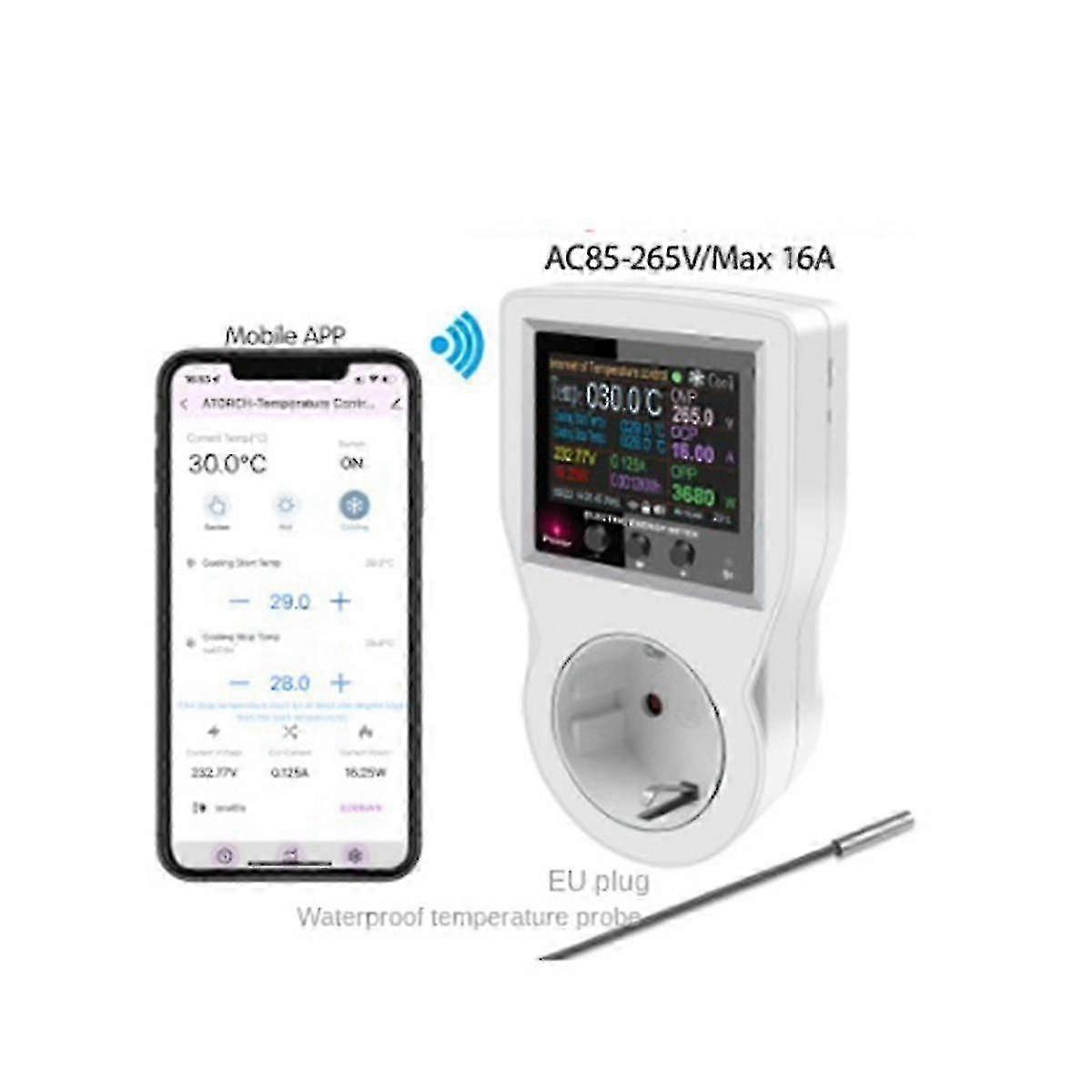 Tuya Smart Home Wifi Socket Ac Voltmeter Digital Thermostat With Timing Switch Sensor Probe Cooling