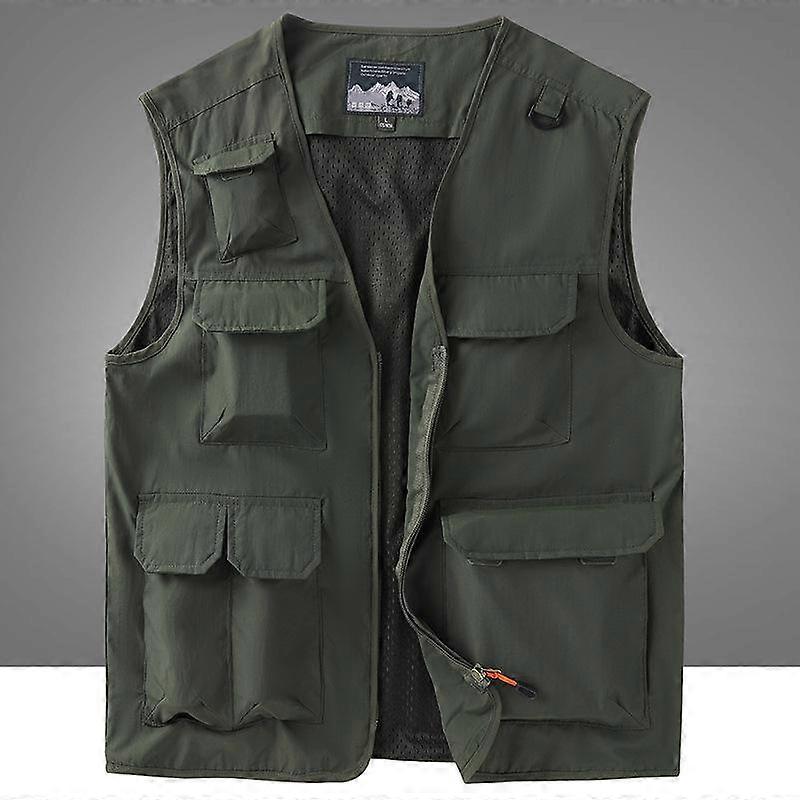 Four Seasons Men's Vest Thin Dad Sleeveless Stand-Up Collar Multi-Pocket Quick-Drying Vest Large Size Vest