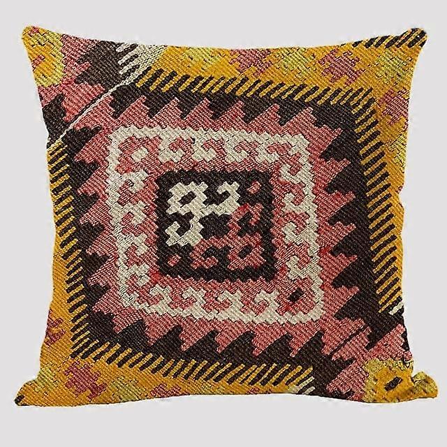 Bohemian Pattern Linen Cushion Case Multicoloured Ethnic Geometry Print Decorative Pillow Cover for Living Room Sofa