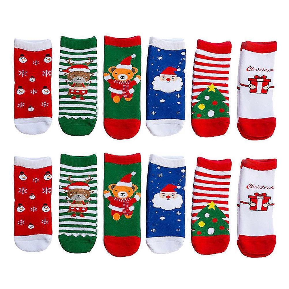 Comfortable Warm Socks For Kids Combed Cotton Cartoon Christmas Stockings Breathable 6 Pairs Set