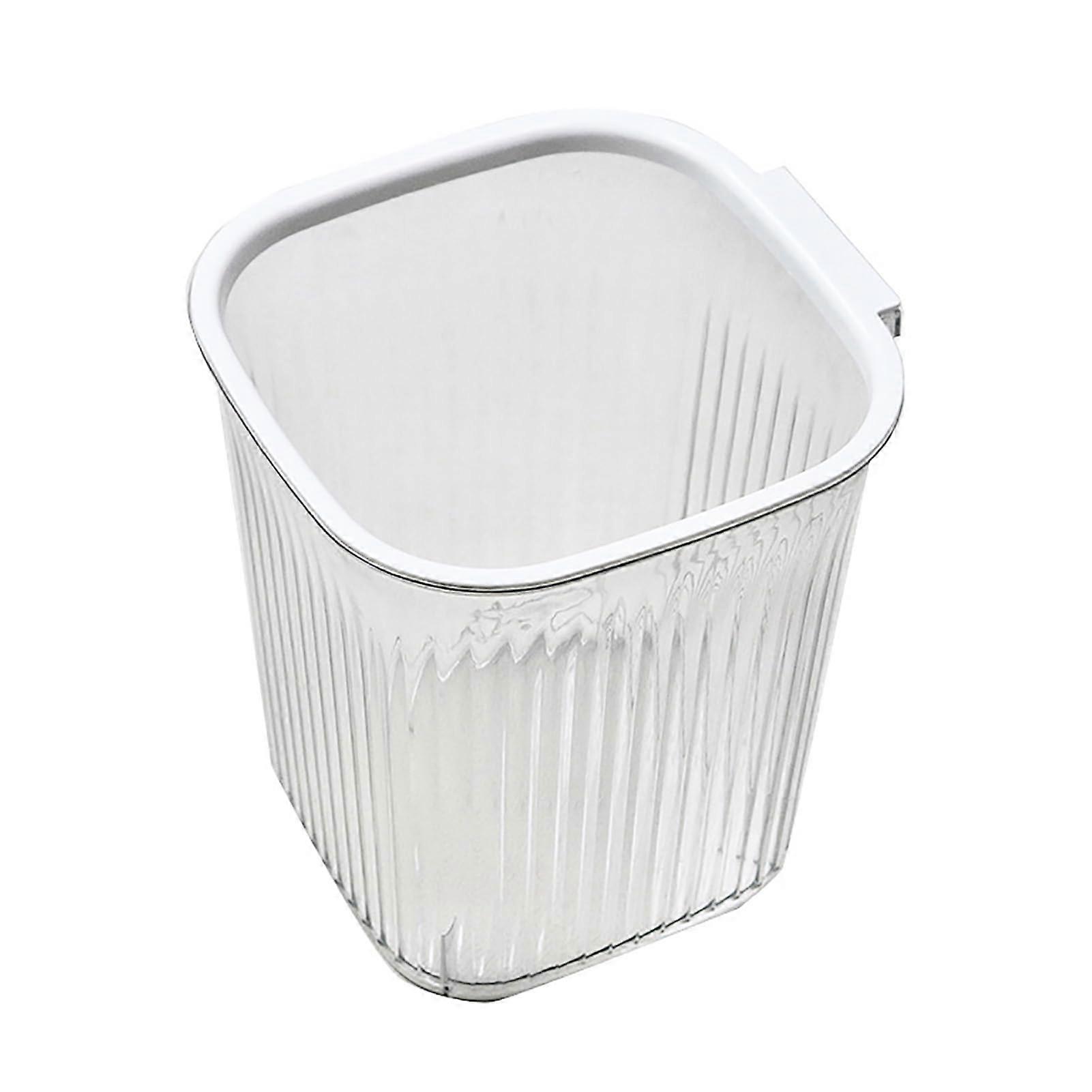 Transparent Trash Can for Bathroom - Large Capacity Squared Plastic Waste Bin, Thickened Striped Design, Small Size, White