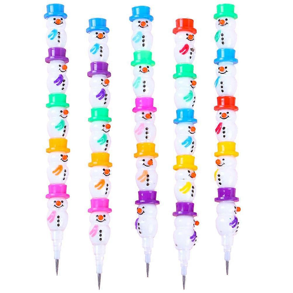 Stackable Plastic Pencils Snowman Shape Writing Stationery Assorted Color 5Pcs