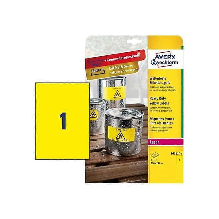 Avery Zweckform L6111-8 Jaune adhésif permanent polyester A4 (210 x 297 mm) 8 étiquette(s) (8 feuille(s) x 1) étiquettes