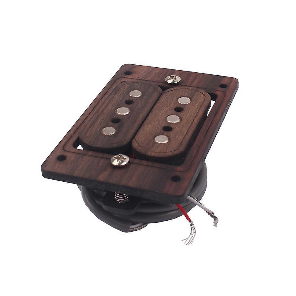3 String Guitar Pickup Set Humbucker Neck & Bridge Pickup for Electric Guitar Bass, Double Coil Design, Brown Wood Finish