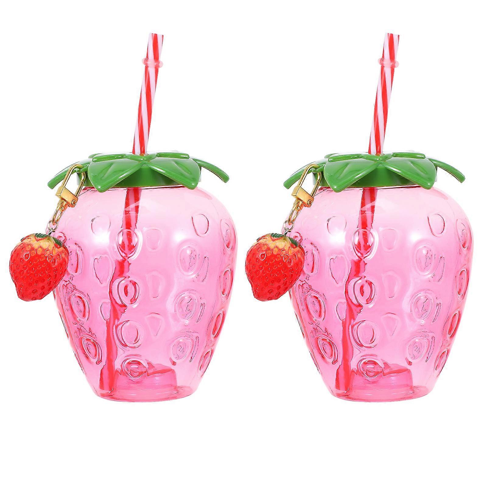 Strawberry Shaped Straw Cup Creative Drink Cups For Guests 2Pcs