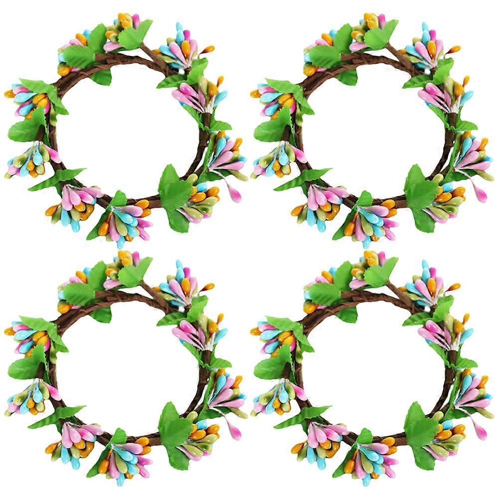 Artificial Wreath Easter Candle Holder Table Decor Classic Design Assorted Color Iron Silk Fabric 4Pcs