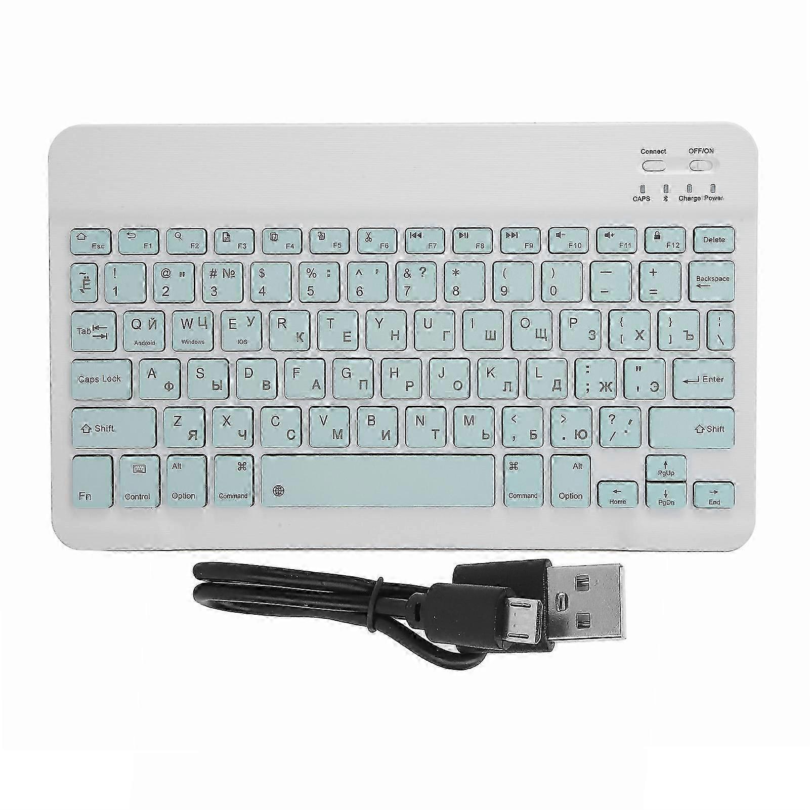 Wireless Bluetooth Keyboard Keycaps Typewriter Compatible with Universal Device 10inLight Green Russian