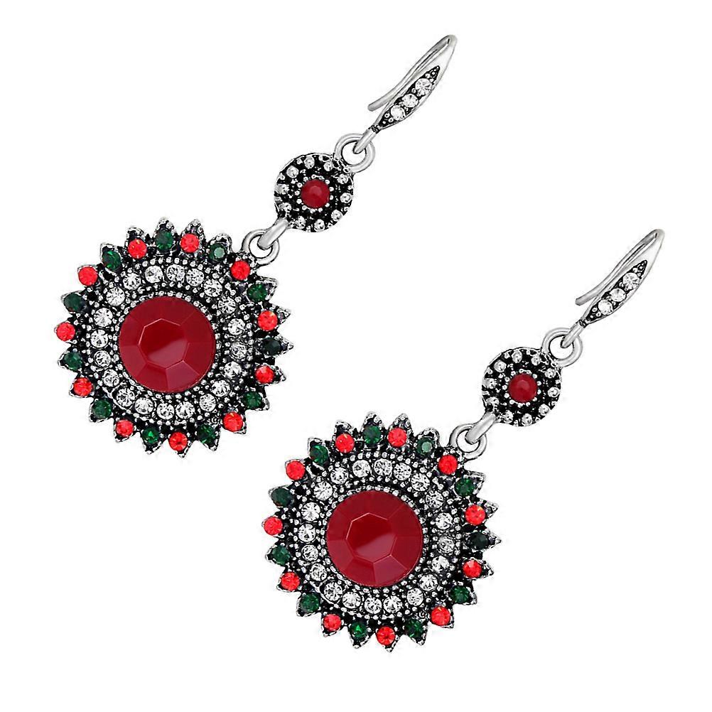 Bohemian Earrings Ethnic Style Ear Hooks for Decoration 1Pair Red Design