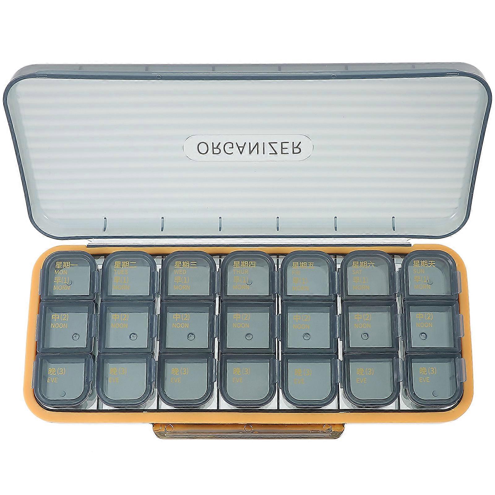 Pill Organizer Portable Container Small Medication Holder Blue 23x9.3x3cm Compartmentalized 1Pcs