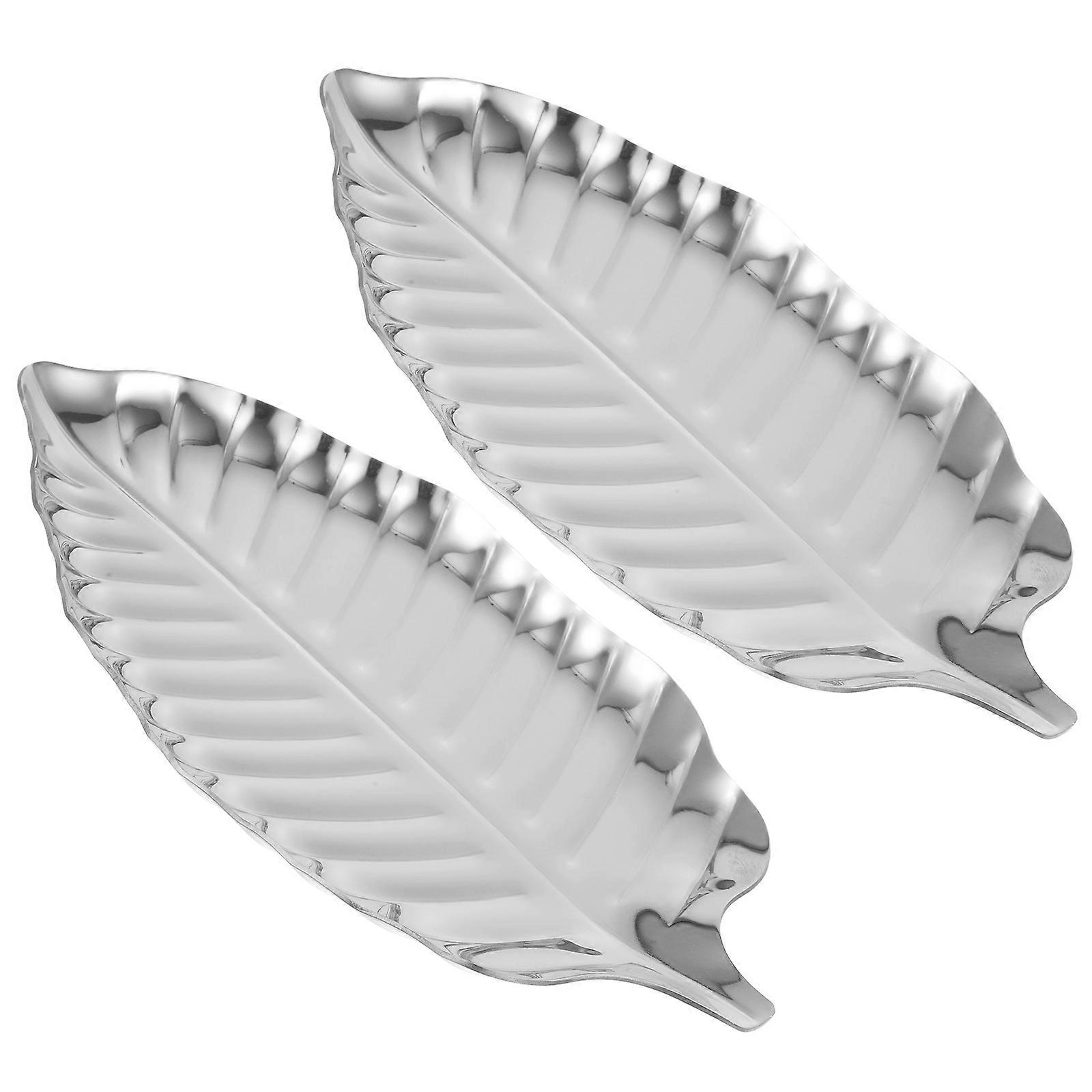 Stainless Steel Serving Tray Trinket Dish Leaf Shape Festive Atmosphere 17.1X10CM 2Pcs