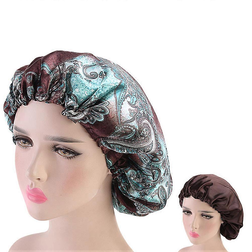 2pcs Large Satin Sleep Bonnets with Drawstring Double Layer Wide Rim Hair Protection Hat for Women Comfortable Design for All Hair Types