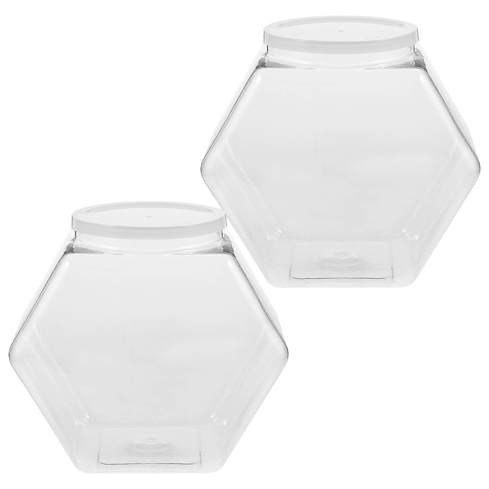 Airtight Hexagon Storage Jars 2pcs Food Containers for Kitchen Snacks, Clear Design for Easy Visibility of Dried Foods and Treats