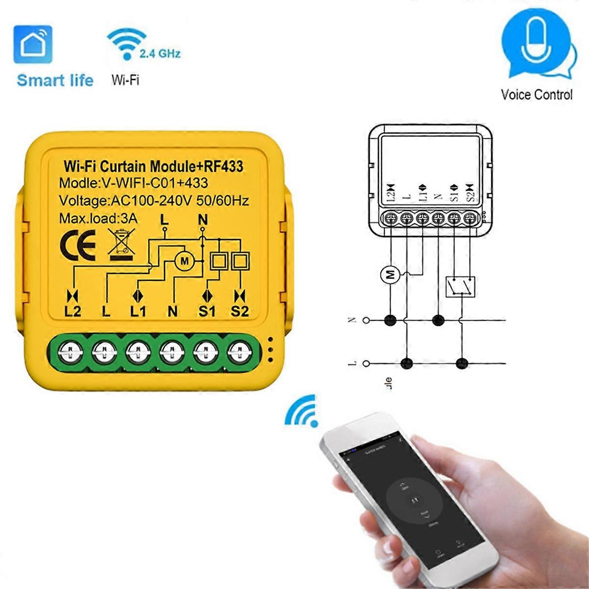 Tuya Smart WiFi RF433 Curtain Switch Module Control for Electric Roller Shutter Blind Motor Works with