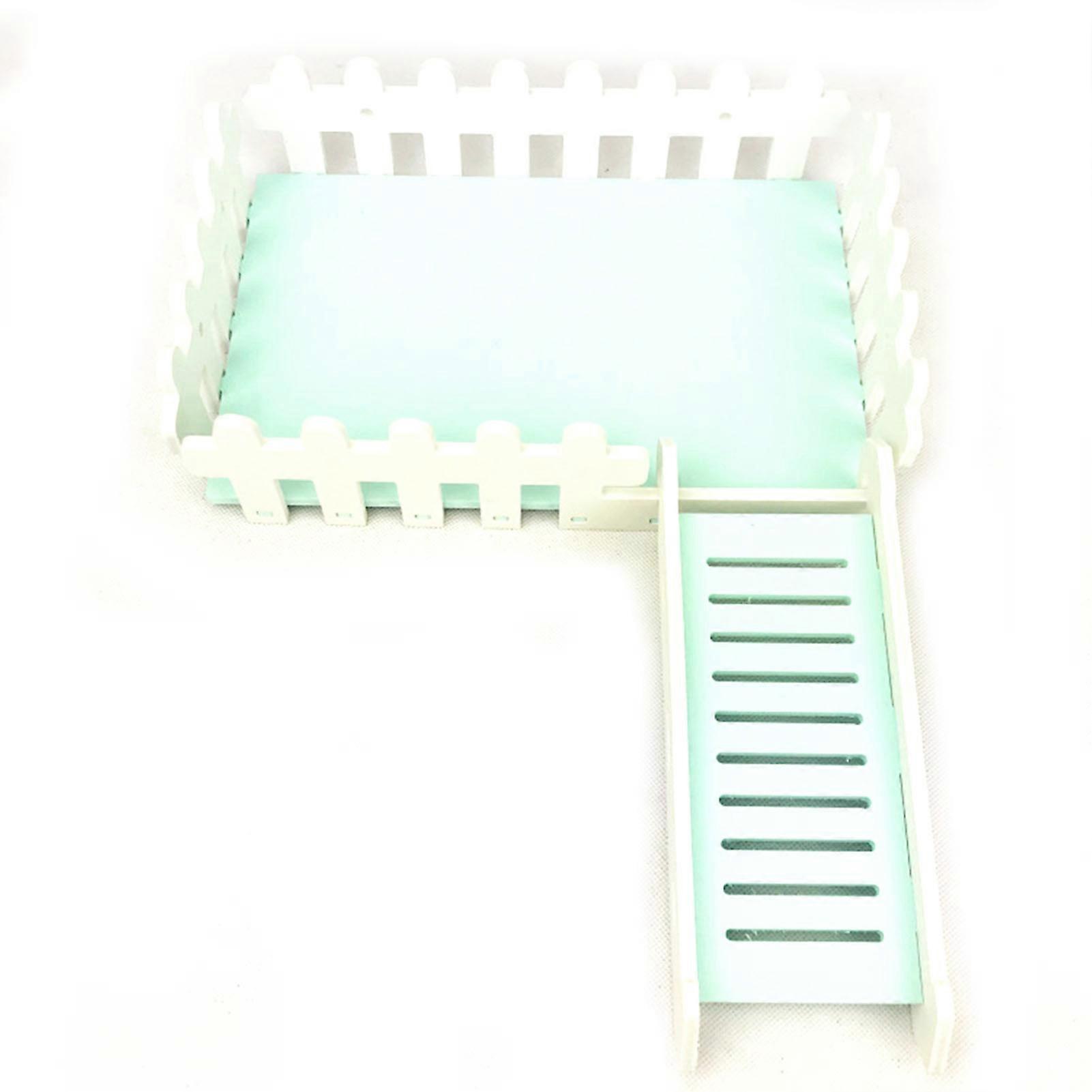 Hamster House Slide Platform Washable Detachable Easy to Install PVC Hamster White Fence Platform for Hamsters Mint Green Background