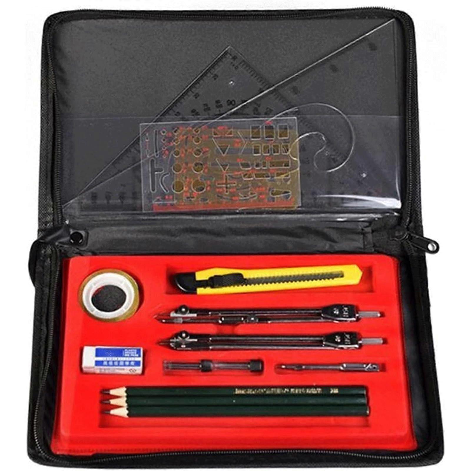 16 Piece Metal Drawing Compass Educational Tool Set Includes Compass, Sharpener, Pencil, Ruler, Eraser, etc. Maths Compass Math Set