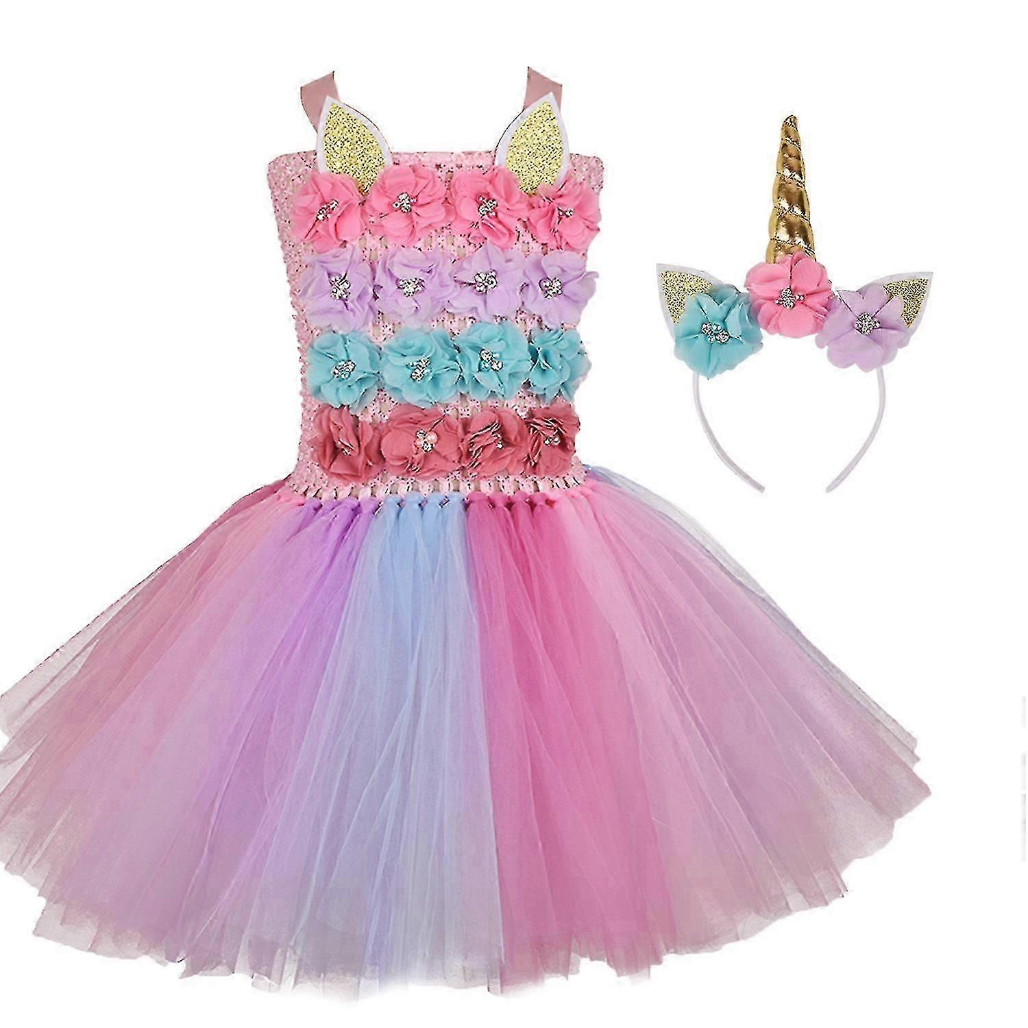 U-nicornヘアバンド付き花の女の子のドレス