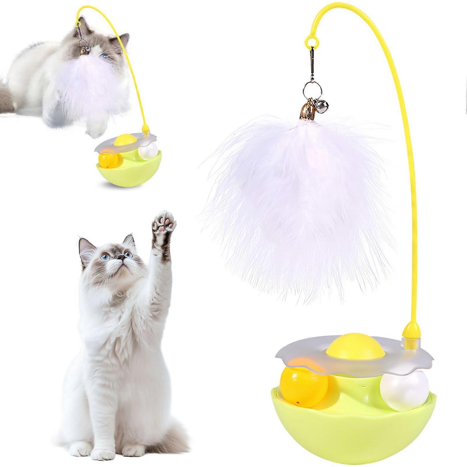 Interactive Cat Toy Angel with Feathers, 3in1 Cat Fishing Bell (Yellow)