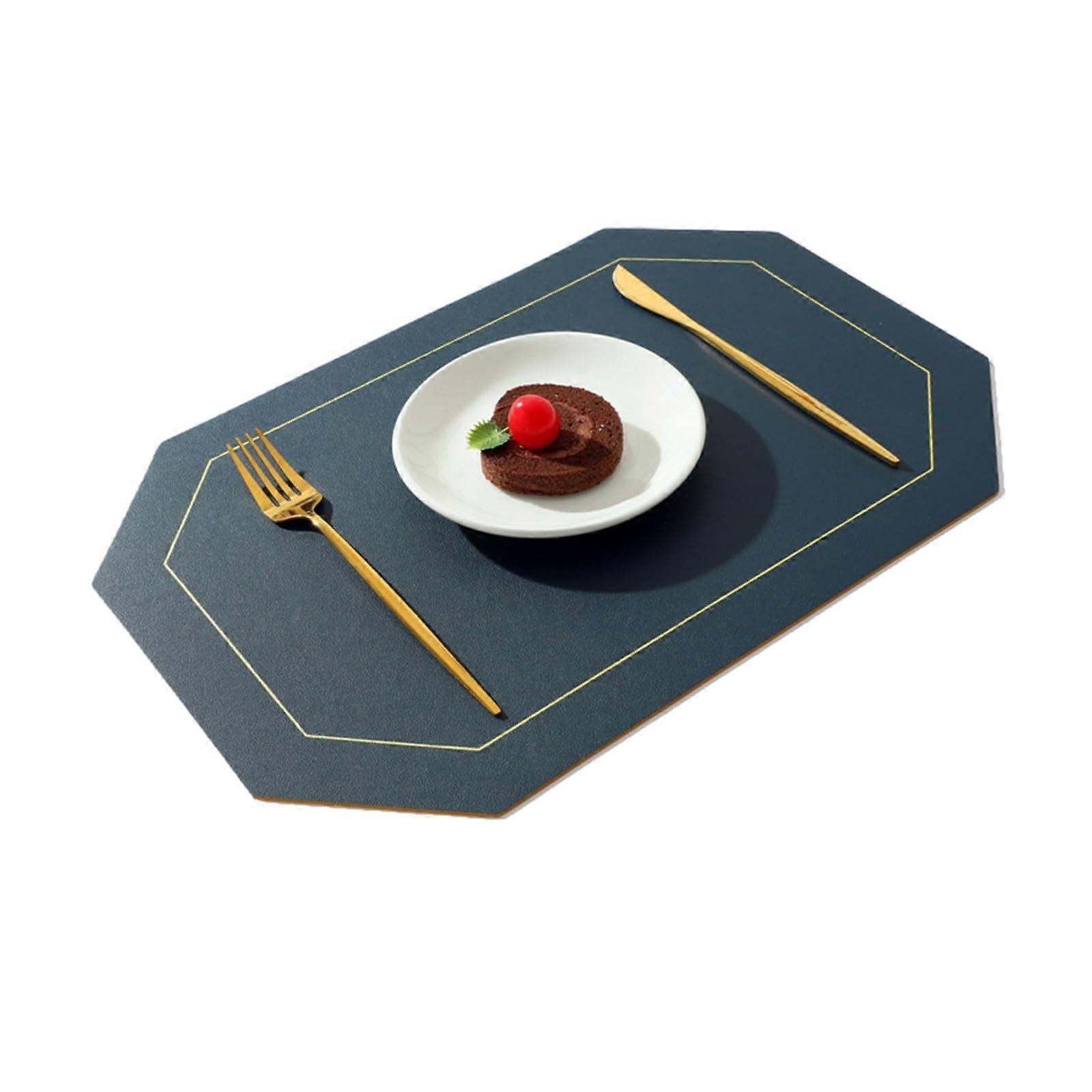 Table Mats Double-Sided PVC Faux Leather Non-Slip Blue Dining Table Set for Home Decoration