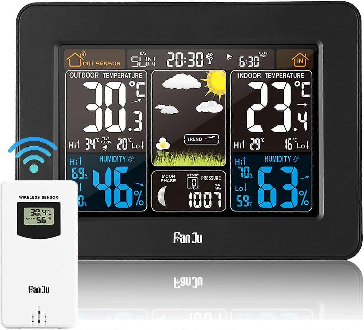 Wireless Weather Station Digital Colorful Weather Clock Alarm Clock, Barometer and Moon Phase
