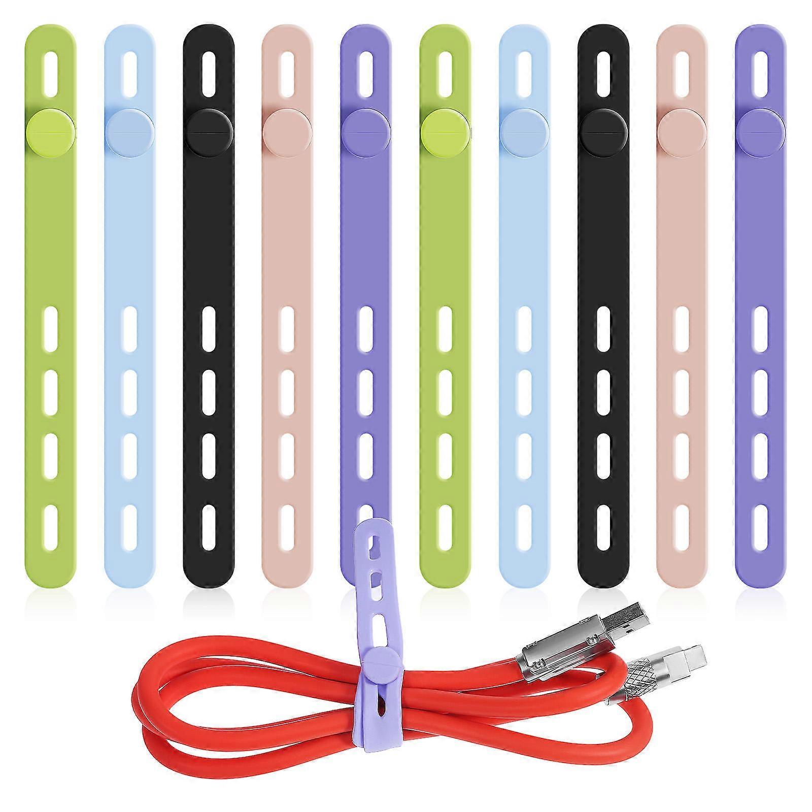 Adjustable Cord Organiser Stretchy Cord Management Silicone Material Cables Chargers 10Pcs