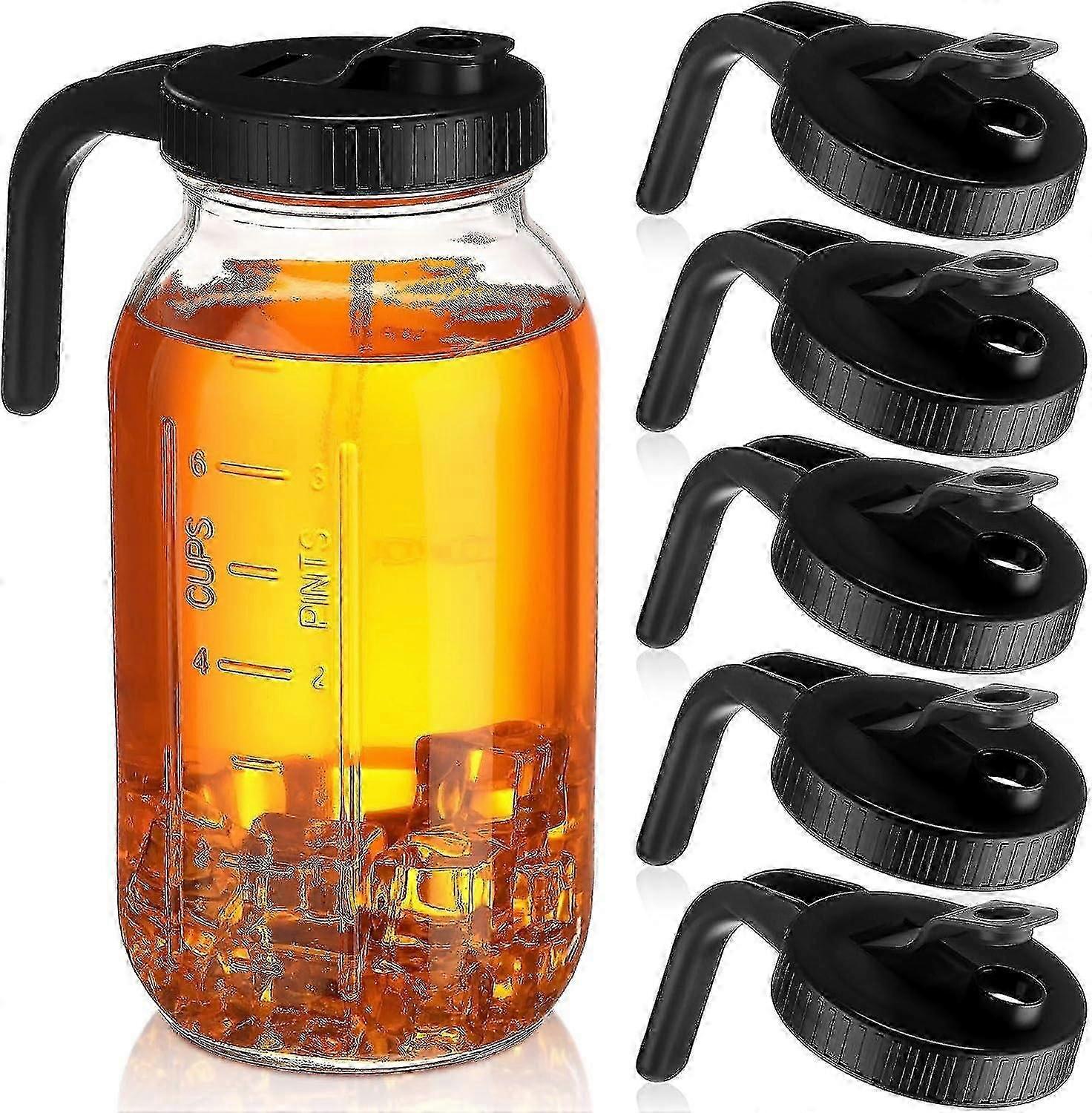 5pcs Wide Mouth Mason Jar Pour Spout Lids With Handle Reusable Plastic Flip Cap Lid, Leak Proof Airtight Seal, Jar Not Included