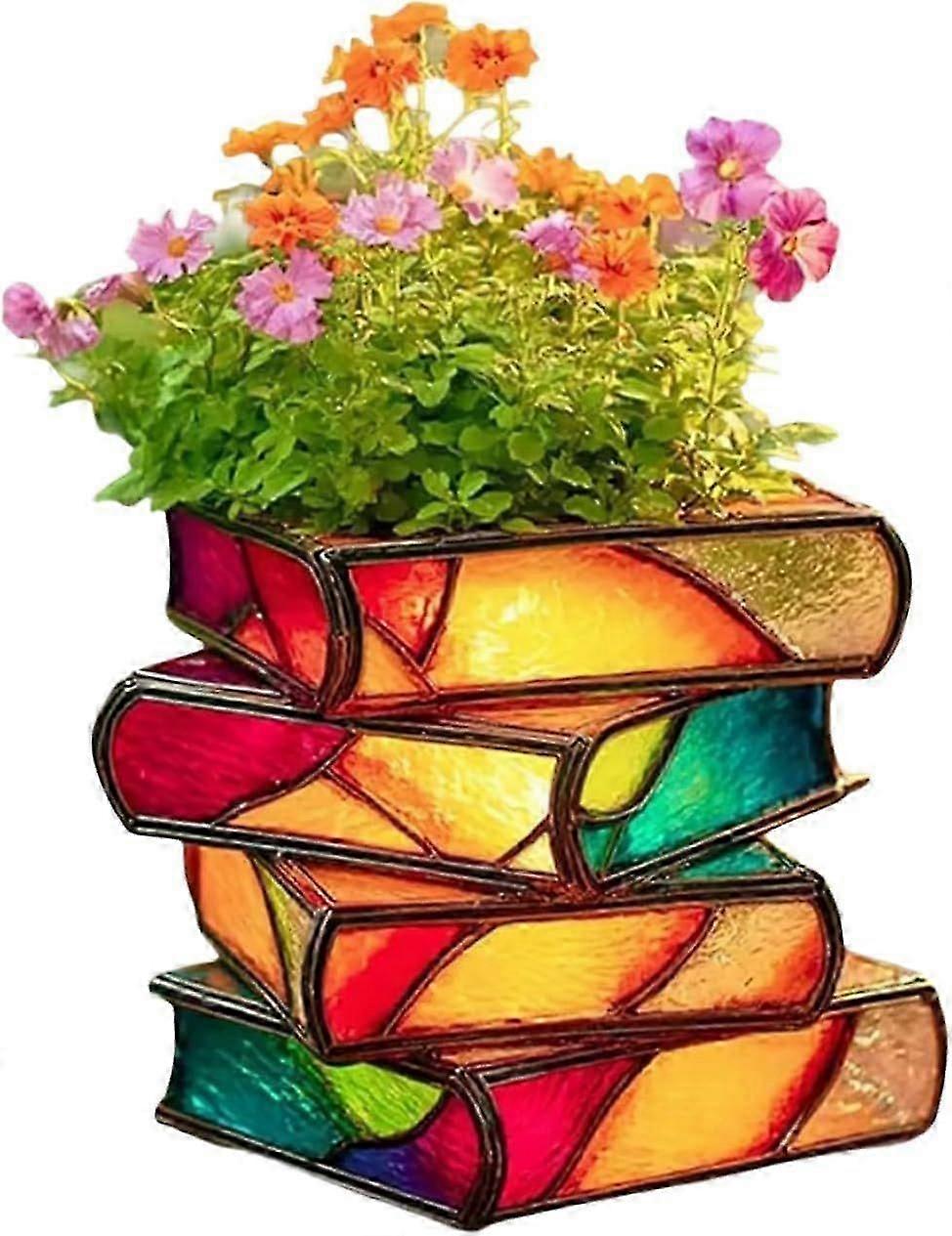 Ułożone książki doniczka, nowość 3D malowane książki doniczka na sukulenty, unikalne książki w kształcie stosu doniczki doniczka prezenty dla miłośników książek Reade